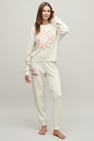 CozyChic Ultra Lite Cotton Smiley Sun Pullover Cream & Light Poppy