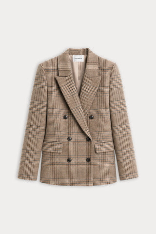 Double Breasted Blazer Brown Plaid
