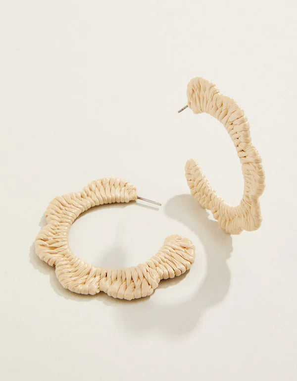 Scalloped Straw Hoop Earrings Natural