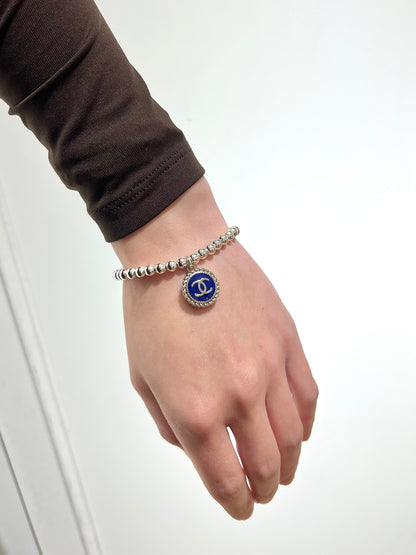 Chanel Sterling Silver Navy Beaded Bracelet