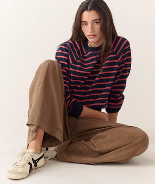 Cloud 9 Fleece Reversible Crewneck Twilight & Dusk Rose Stripe