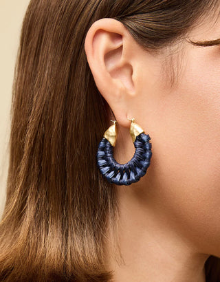 Wicker Hoop Earrings Dark Blue