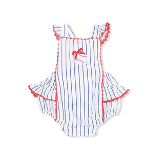 Baseball Stripe Ric Rac Ruffle Sunsuit