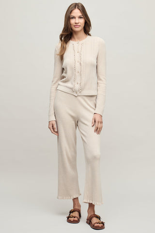 CozyChic Ultra Lite Pointelle Rib Ruffle Front Cardigan Stone