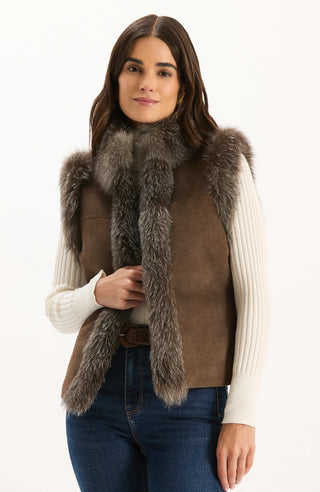 Foxy Fur Suede Vest Walnut
