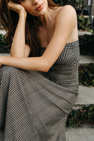 Gloria Dress Black and Beige Gingham