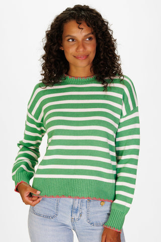 Blanket Pink Stitch Sweater Green & White Stripe