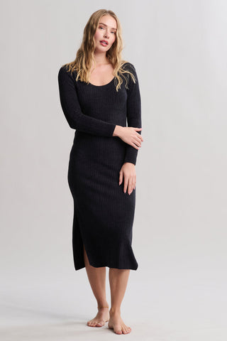 CozyChic Lite Ribbed Scoop Neck Midi Dress Black