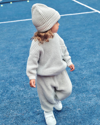 Chunky Tennis Beanie Pearl Grey