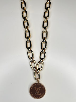 Louis Vuitton Brown Trunk & Bags Charm Gold Necklace