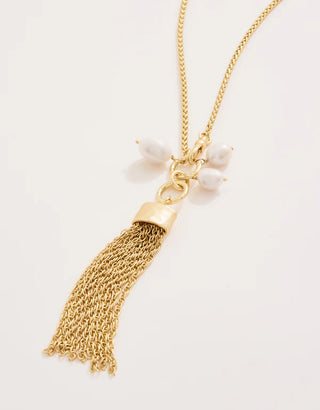 Tassel Convertible Lariat Necklace 28” Pearl