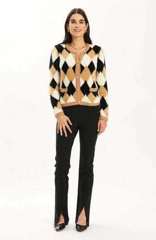 Archie Argyle Cardigan Iced Coffee/Camel/Black