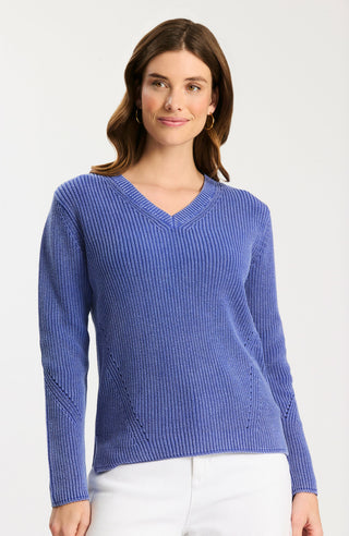Mineral Wash V-Neck Sweater Bluing