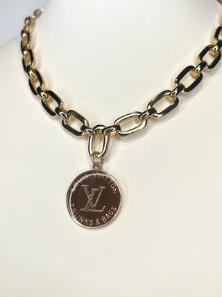 Louis Vuitton Brown Trunk & Bags Charm Gold Necklace