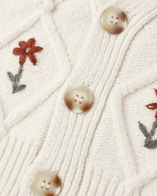 Boxy Crop Cardigan Winter Daisy Embroidery