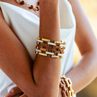 Pathway Grande Link Bracelet 7.5” Teak/Gold/MOP