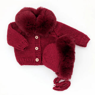 Fur Collar Crimson Cardigan Sweater