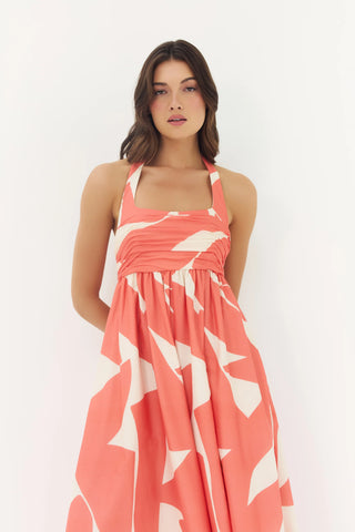 Nara Jumpsuit Ivory/Coral Cut Out Block Geo
