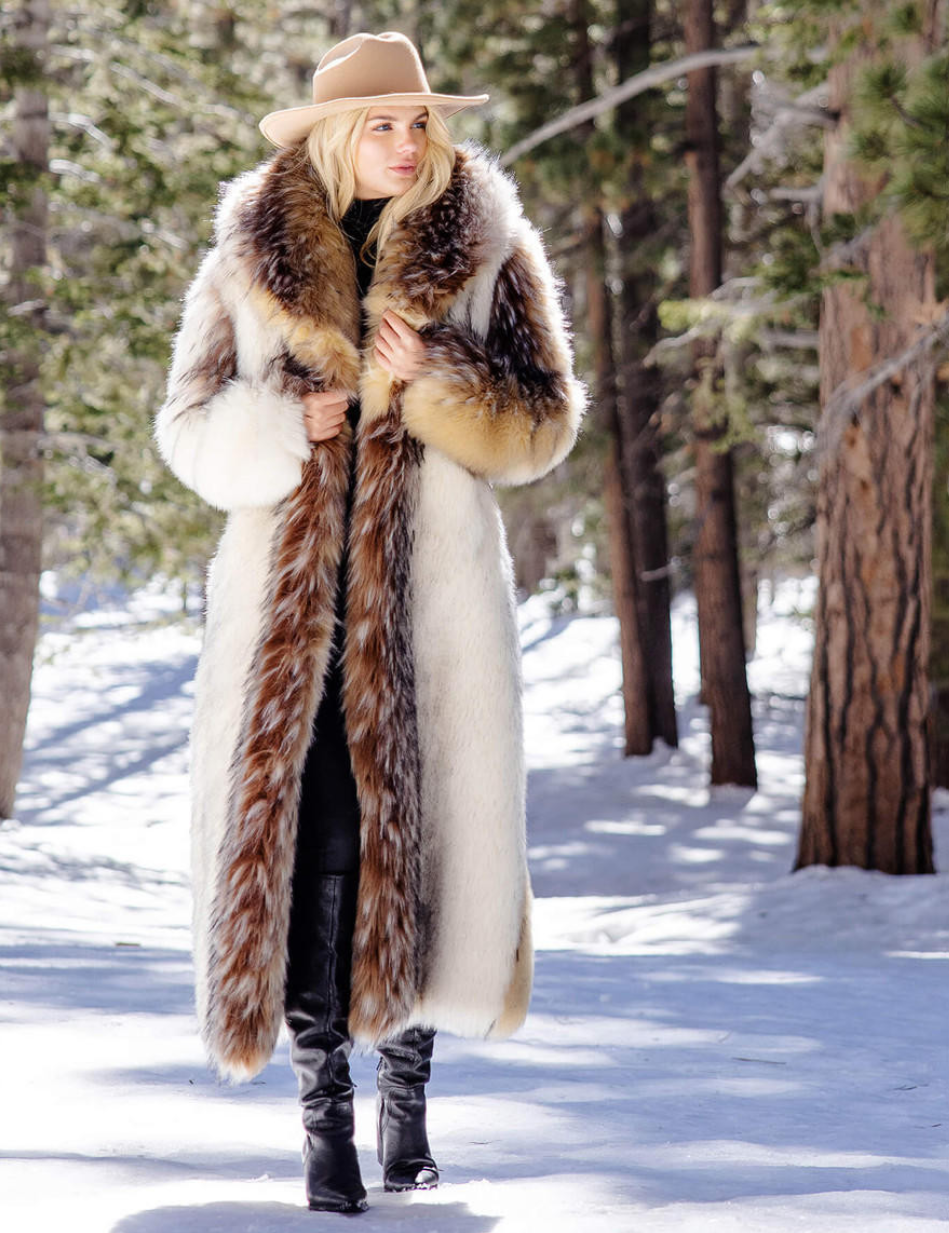Arctic Wolf Faux Fur Full-Length Coat