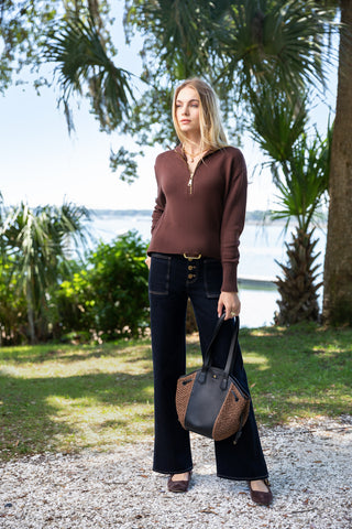 Carlie Half Zip Sweater Deep Mahogany
