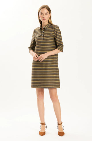 Casey Knit Horizontal Herringbone Dress Demi/Cam/Ivory