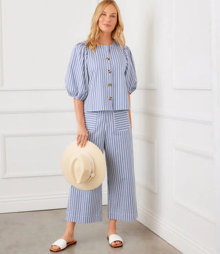 Stripe Cropped Wide Leg Pants Blue With Off White