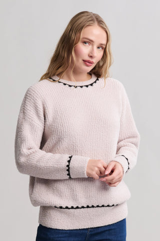 CozyChic Ribbed Sweater W/Blanket Stitch