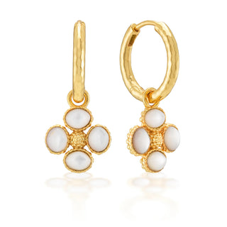 Berry Clover Hoop Earrings W/Double Sided Charm MOP