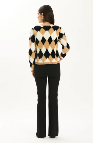 Archie Argyle Cardigan Iced Coffee/Camel/Black