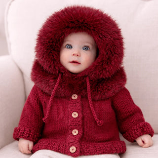 Fur Collar Crimson Cardigan Sweater