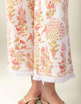 Pritchard Wide Leg Fringe Pull On Jean Castillo Toile Cream
