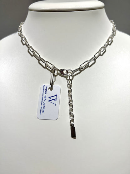 Chanel Sterling Silver Navy Paperclip Chain Necklace