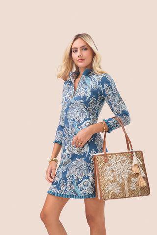 Nora Fringe Dress St. Augustine Bird Palm Blue