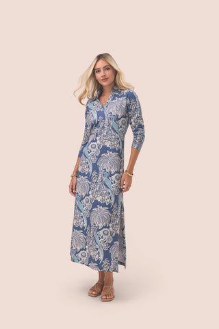 Celia Midi Dress St. Augustine Bird Palm Blue