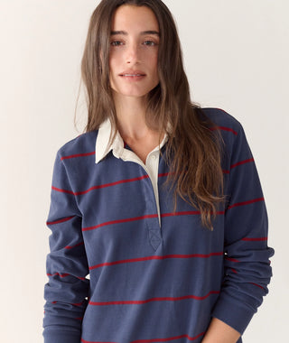 Maggie Rugby Mini Dress Navy & Cabernet Stripe