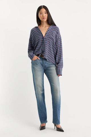 Crinkle Easy Shirt Blue Plaid
