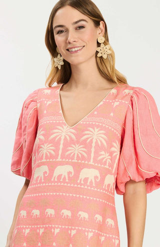 Lexi Linen Tropical Dress Shell Pink