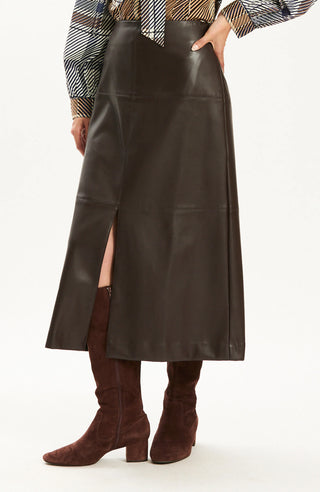 Phoebe Vegan Leather Skirt Dark Brown
