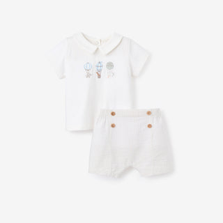 Up & Away Embroidered Bodysuit & Seersucker Short Set Dreamscape