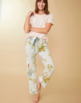 Pajama Pant Floral Vine Stripe Blue