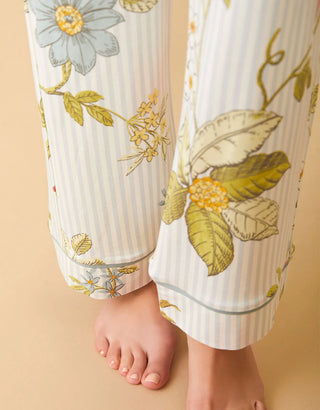 Pajama Pant Floral Vine Stripe Blue