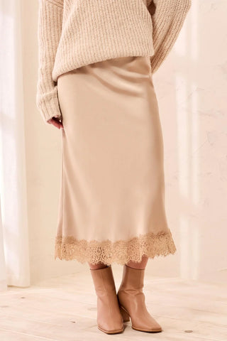 Satin Skirt With Lace Hem Pashmina