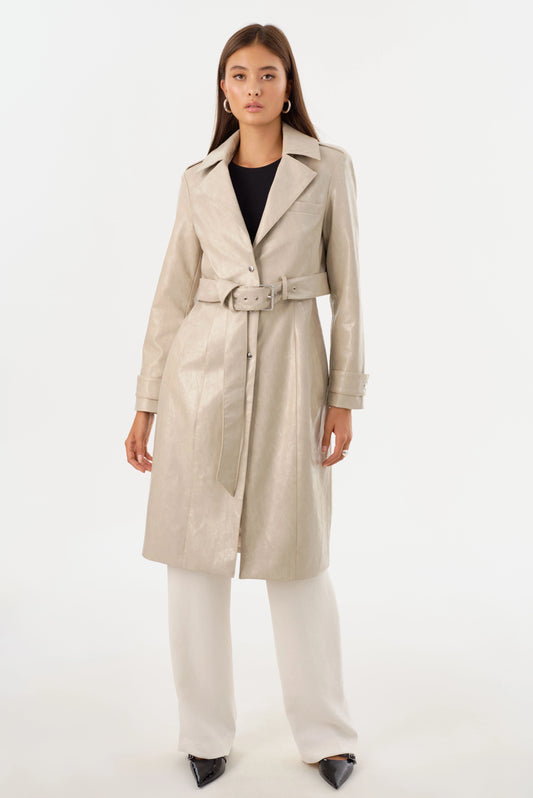 Convertible Faux Leather Trench Clay