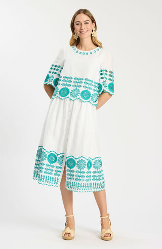 Marissa Cotton Embroidered Skirt White Ceramic