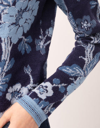 Francesca Jacquard Cardigan Japonica Floral Navy