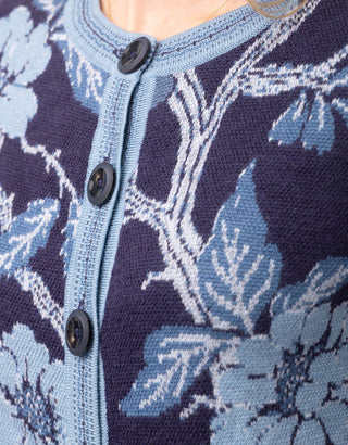 Francesca Jacquard Cardigan Japonica Floral Navy