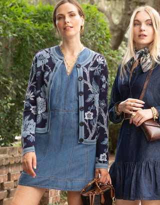 Francesca Jacquard Cardigan Japonica Floral Navy