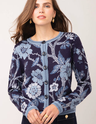 Francesca Jacquard Cardigan Japonica Floral Navy