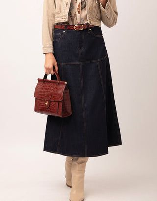 Anola Denim Midi Skirt Dark Bayou Rinse Wash