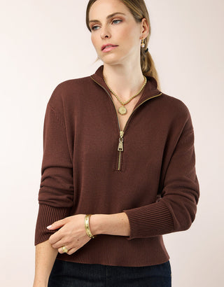 Carlie Half Zip Sweater Deep Mahogany